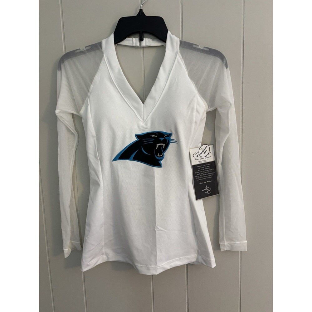 Carolina Panthers Sheer Long Sleeve Halter Style White Shirt XS